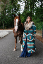 Load image into Gallery viewer, Teal Southwestern Coat with Fur