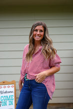 Load image into Gallery viewer, Oversized Red Stripe Button Top
