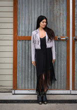 Load image into Gallery viewer, Gray Fringe Studded Cropped Jacket
