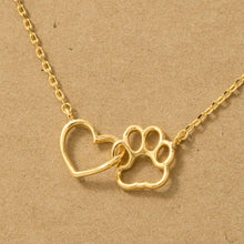 Load image into Gallery viewer, Dog Paw Heart Cutout Pendant Necklace: Gold
