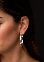 Load image into Gallery viewer, Silver Aztec Stamped Hoops
