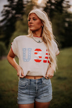 Load image into Gallery viewer, USA Patchwork Short Sleeve Sweater
