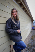 Load image into Gallery viewer, Black Wash Horse Denim Jacket
