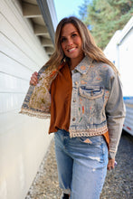 Load image into Gallery viewer, Floral Embroidered Lace Crop Denim Jacket
