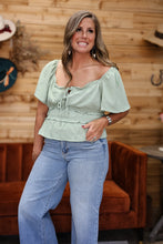 Load image into Gallery viewer, Ruffled Tie Front Top Sage
