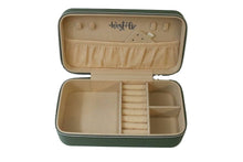 Load image into Gallery viewer, Olive Green Faux Leather Travel Jewelry Case
