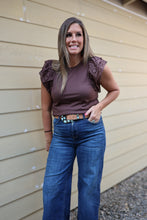 Load image into Gallery viewer, women's eyelet ruffle sleeve top 
