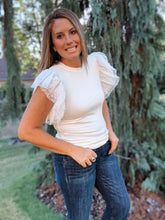 Load image into Gallery viewer, White Dotty Ruffle Top
