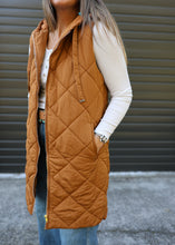 Load image into Gallery viewer, Spicy Latte Quilted Long Hooded Puffer Vest
