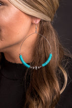 Load image into Gallery viewer, Large Turquoise &amp; Faux Navajo Pearl Dangle Hoops
