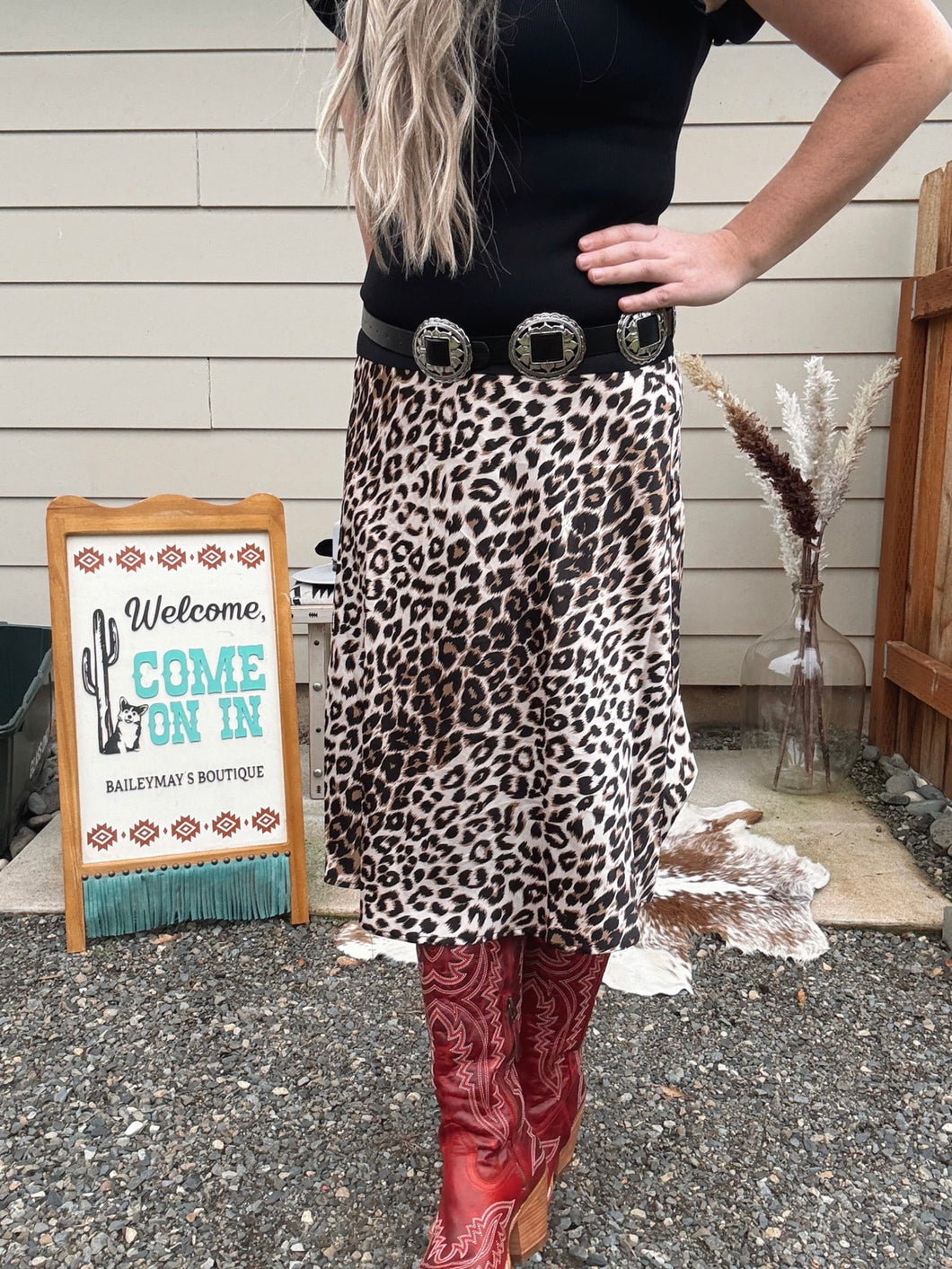 Satin Leopard Skirt