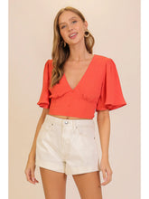 Load image into Gallery viewer, Coral Button Front Cropped Top
