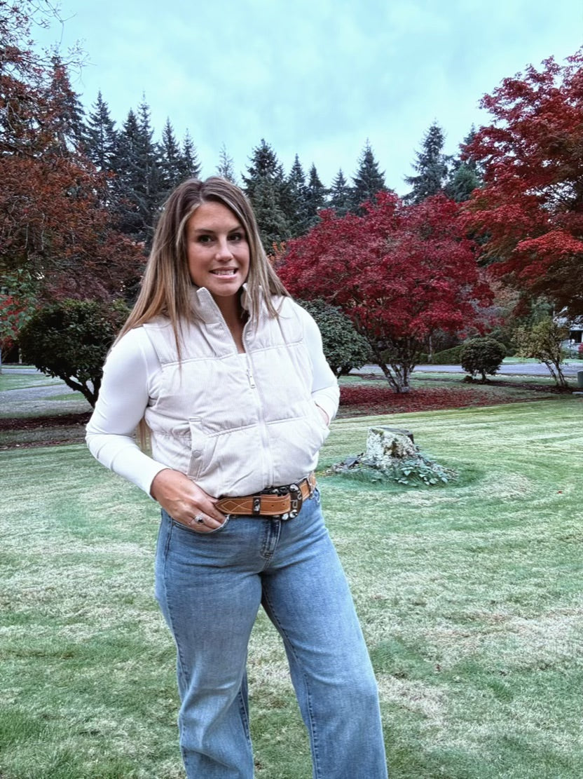 Reversible Corduroy Puffer Vest Cream