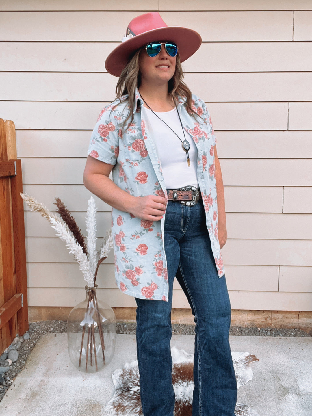 Floral Denim Shirt Dress