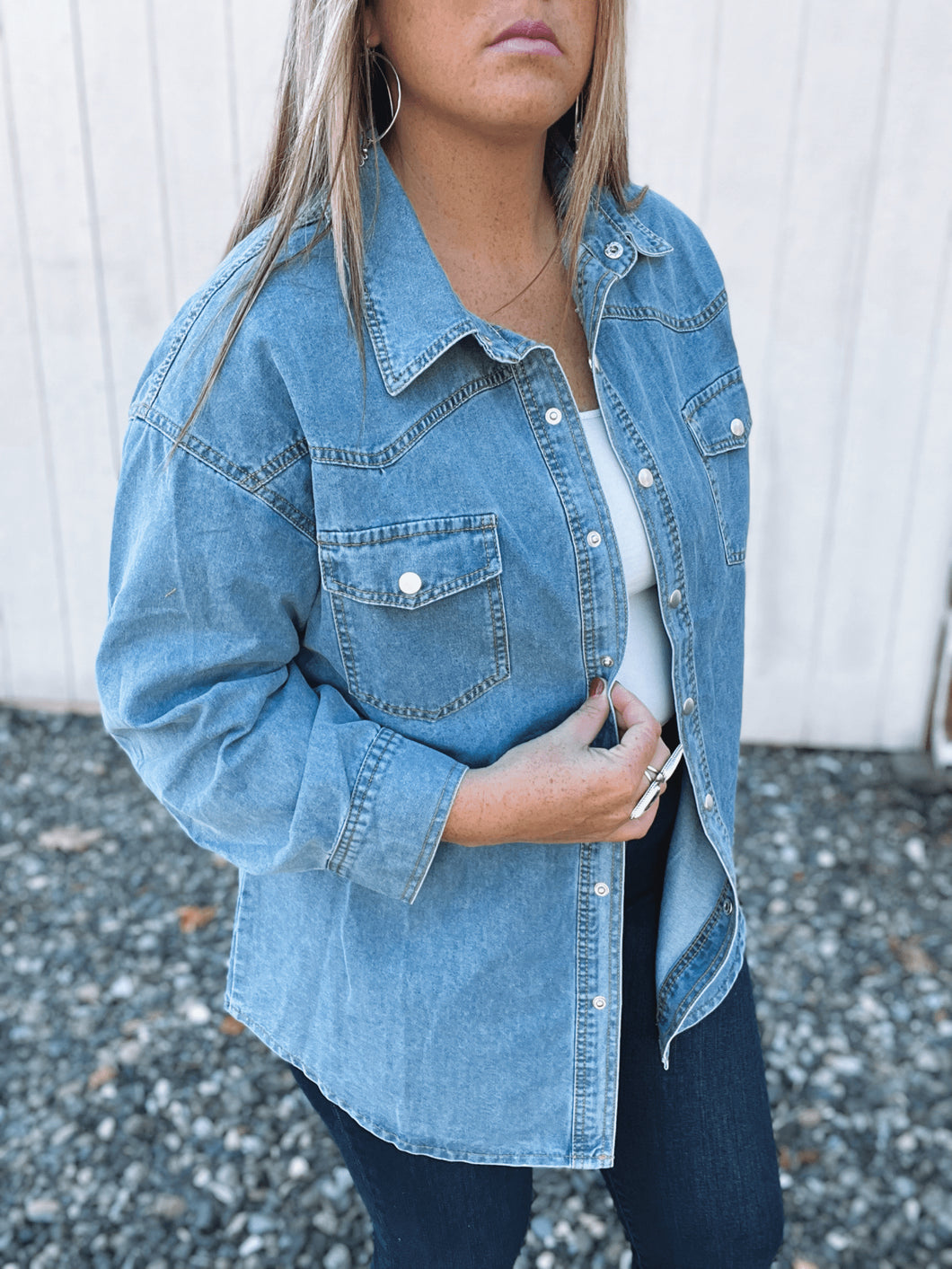 Denim Snap Top