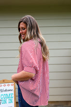 Load image into Gallery viewer, Oversized Red Stripe Button Top
