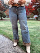 Load image into Gallery viewer, Mid Rise Wide Leg with Leopard Cuff

