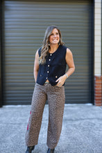 Load image into Gallery viewer, Rose Embroidered leopard Barrel Pants
