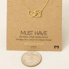 Load image into Gallery viewer, Dog Paw Heart Cutout Pendant Necklace: Gold
