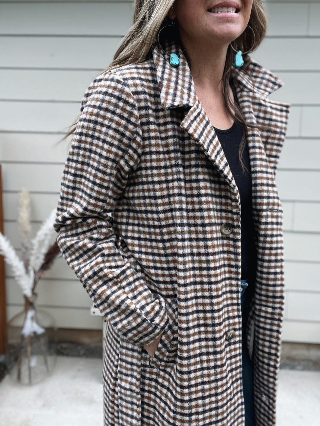 Plaid Coat With Tie Belt