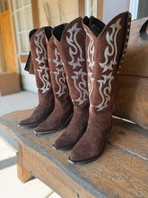 Load image into Gallery viewer, Wide Calf Chocolate Suede Boot

