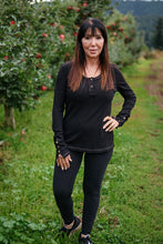 Load image into Gallery viewer, Black Ribbed Henley Long Sleeve Top
