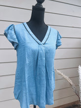 Load image into Gallery viewer, V Neck Lace Trim Back Button Top
