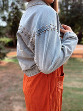 Load image into Gallery viewer, Denim Studded Cropped Jacket
