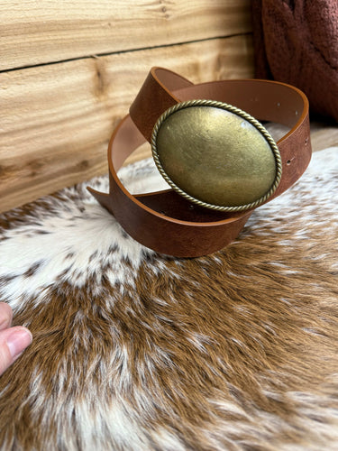 Tan Belt With Oval Buckle