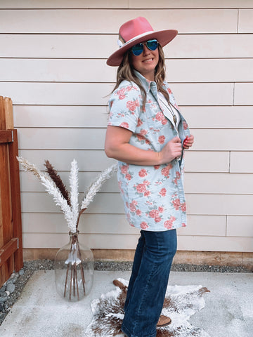 Floral Denim Shirt Dress