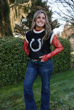 Load image into Gallery viewer, Black Contrast Short Sleeve Horseshoe Sweater
