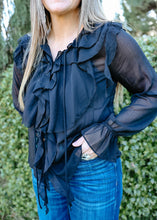 Load image into Gallery viewer, Black Sheer Chiffon Blouse
