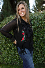 Load image into Gallery viewer, Black Suede Rose Fringe Vest
