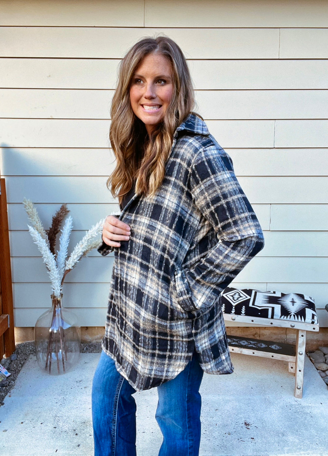 Navy Button Down Shacket