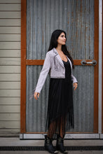 Load image into Gallery viewer, Gray Fringe Studded Cropped Jacket
