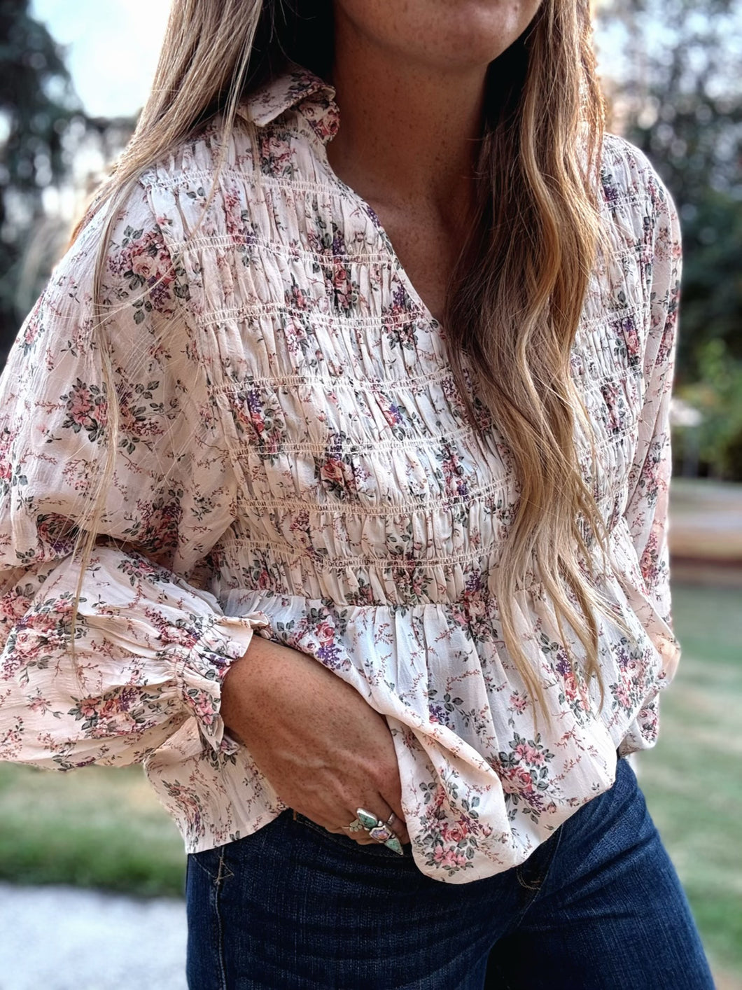 Balloon Sleeve Floral Top
