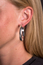 Load image into Gallery viewer, Silver Aztec Stamped Hoops
