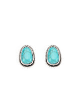 Load image into Gallery viewer, Turquoise Post Earring with Burnished Silver Rope Border
