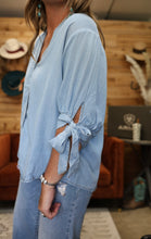 Load image into Gallery viewer, Bow Sleeve Denim Blouse
