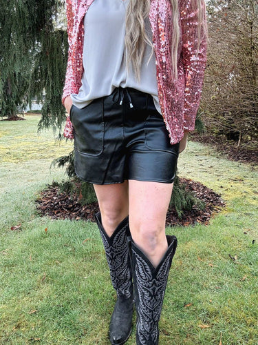 Black Faux Leather Short