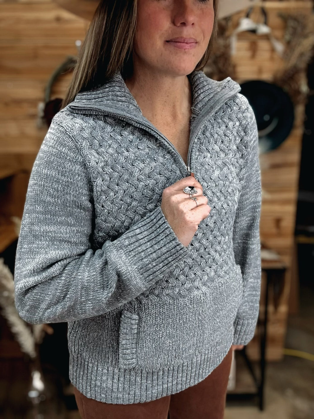 Grey Cable Knit Sweater