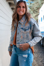 Load image into Gallery viewer, Floral Embroidered Lace Crop Denim Jacket
