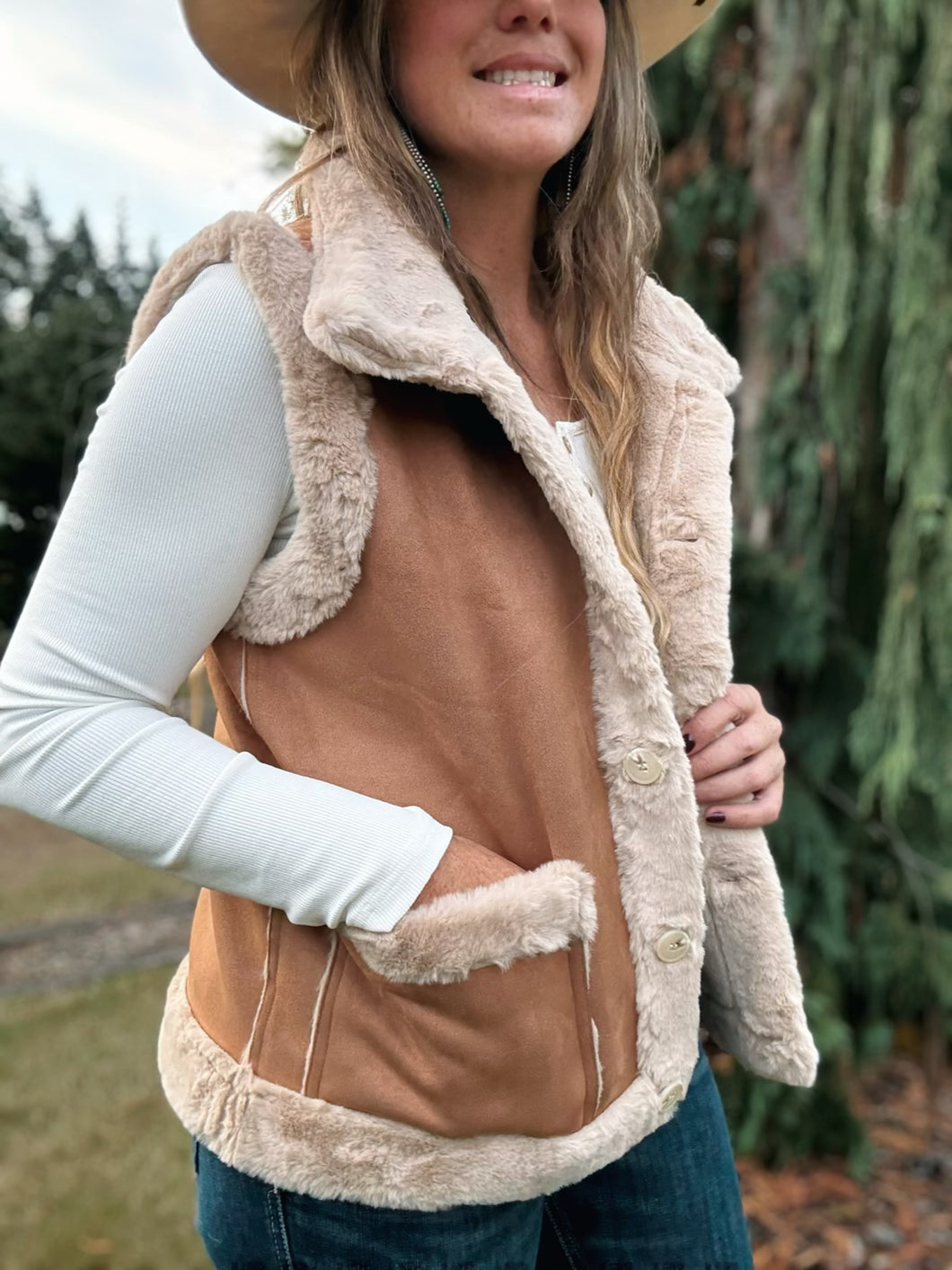 Tan Faux Suede Vest