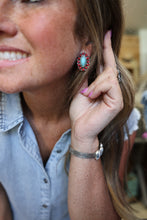 Load image into Gallery viewer, Turquoise and Red Post Earrings
