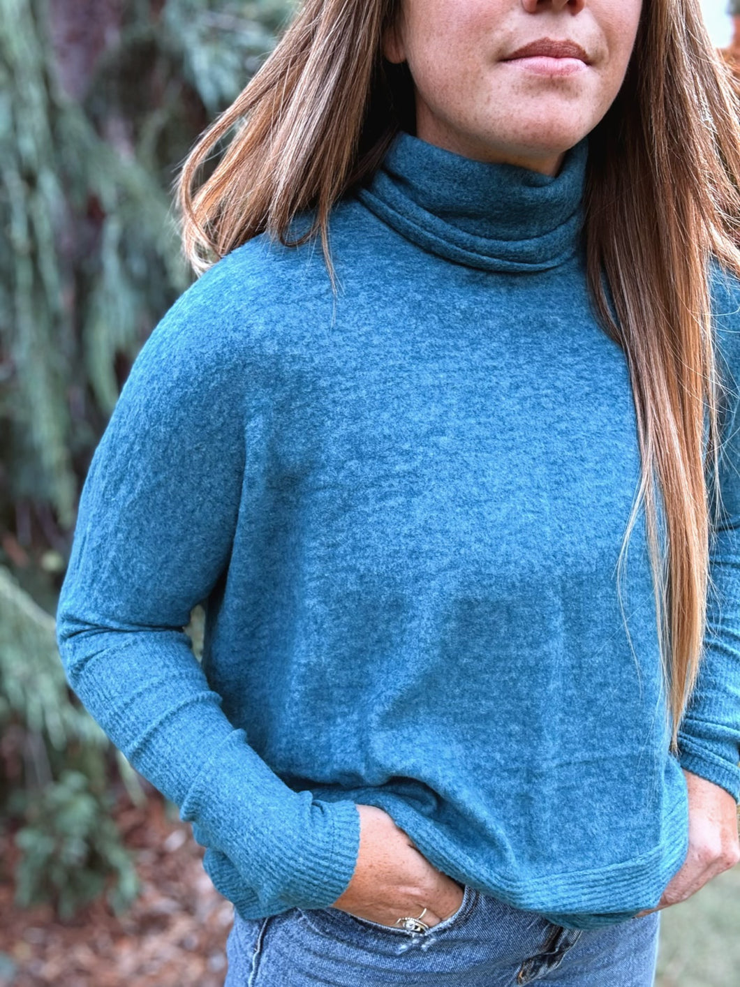 Brushed Teal Turtleneck Sweater
