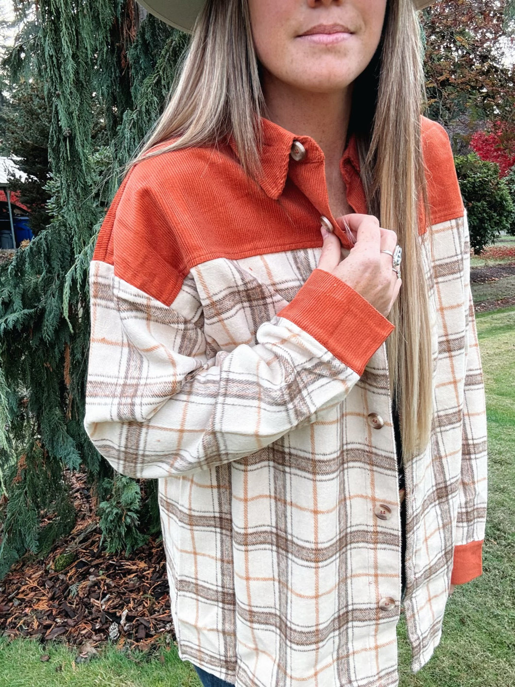 Rust Corduroy Flannel Shacket