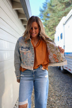 Load image into Gallery viewer, Floral Embroidered Lace Crop Denim Jacket
