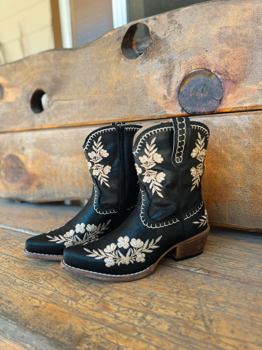 Ladies Roper Black Floral Bootie