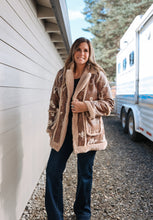 Load image into Gallery viewer, Mocha Western Faux Leather Sherpa Coat
