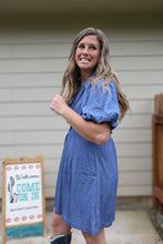 Load image into Gallery viewer, Blue Puff Sleeve Dress
